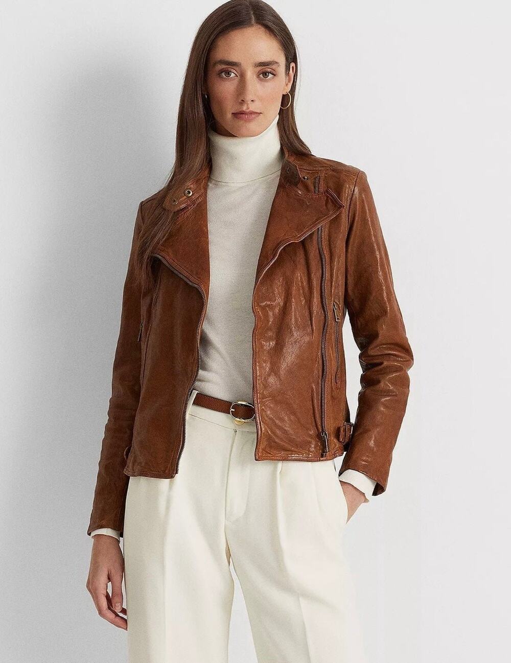 NWT❤️Lauren Ralph Lauren Leather Moto Jacket sz16